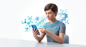 의료 정보를 검색하는 스마트 기기와 전문적인 의학적 배경